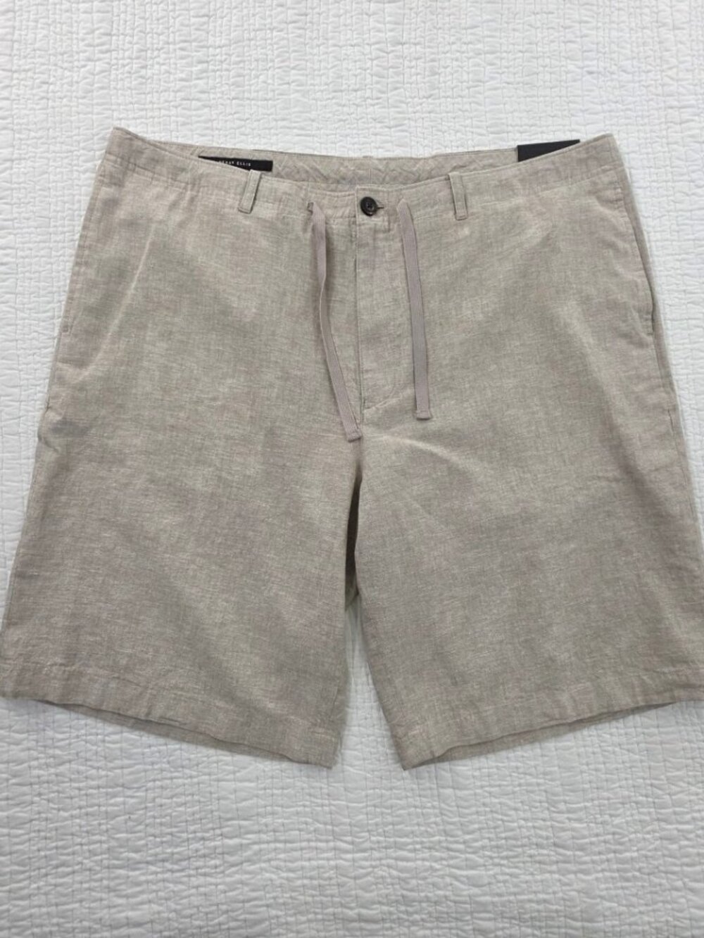 Perry Ellis Linen Walking‎ Shorts Mens 38 Gray Drawstring Button 11" Inseam NEW